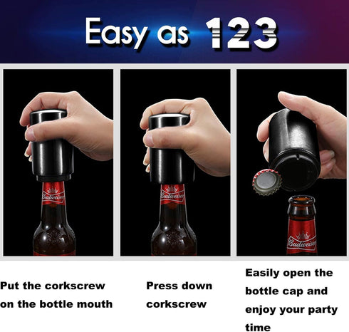 YUDANSI Push Down Bottle Opener, Automatic Beer Opener, Funny Kitchen Gadget Gift for Dad, Magnetic Corkscrew