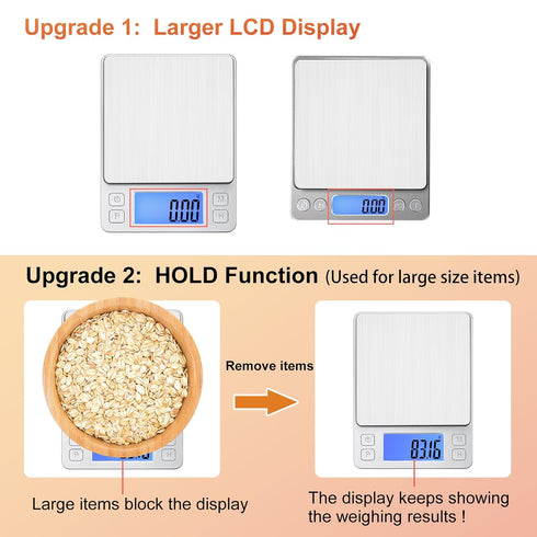 BOMATA 0.01g/1kg Upgraded Small Digital Scale, USB Rechargeable with Larger Display and Hold Function for Small Items