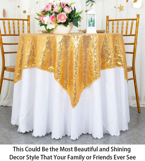 ShinyBeauty Gold Sequin Tablecloth - Sequin Table Overlay for Wedding/Party/Event Decoration (36inx36in)