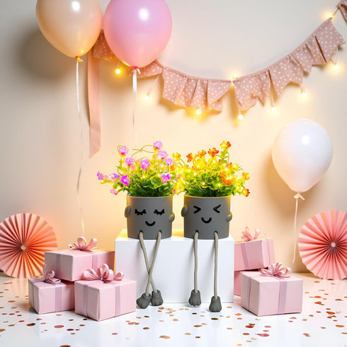 axphsox Cute Fake Plants, Flower Pots with String Lights, Fake Plants Artificial For Desk Dcor, Office Decor for Women