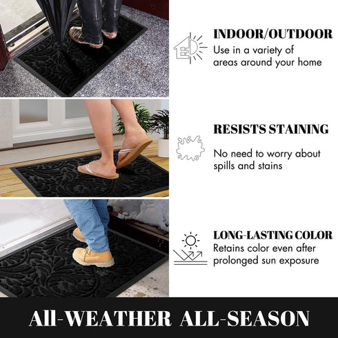 Yimobra Sturdy Door Mat, Heavy Duty Welcome Mats for Home Entrance, Weather Resistant Easy Clean (Black)