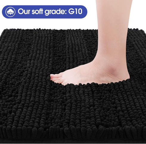 Striped Black Bathroom Rug Mat 20"x59", Ultra Soft Non Slip Chenille Bath Rugs for Bathroom, Bedroom, Kitchen