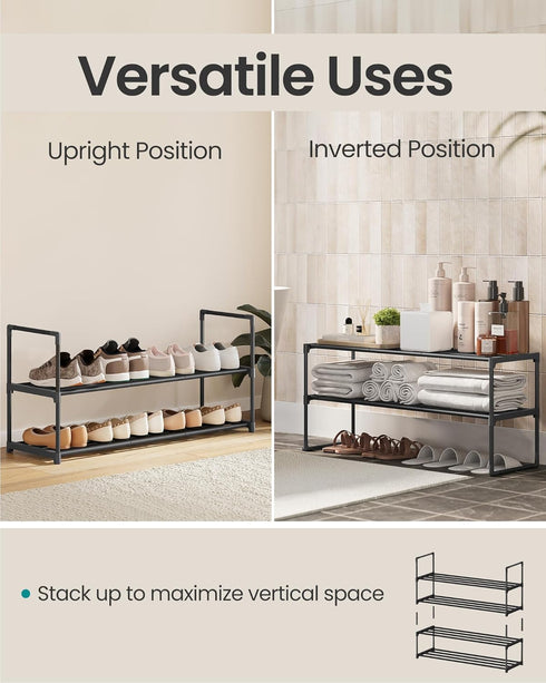 2-Tier 12-15 11.8 36.2 14.6 Inches, ULSA12BK SONGMICS Shoe Rack, Shoe Organizer, Metal Storage Shelf, Upright or Upside