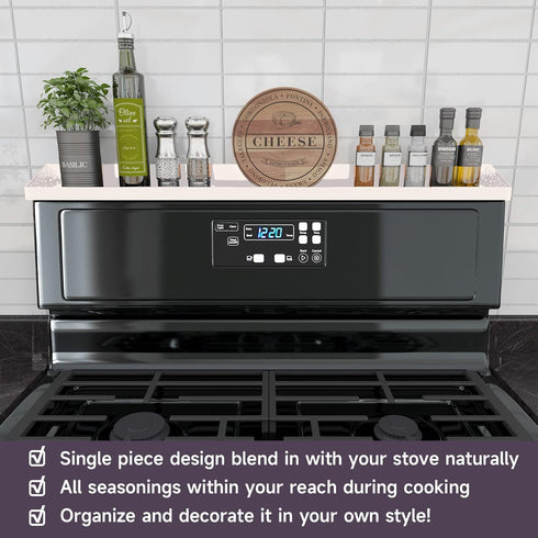 30" STUTOV Magnetic Stove Top Shelf Magnetic White Spice Rack and Seasoning Organizer Kitchen Shelf for Back of Stove