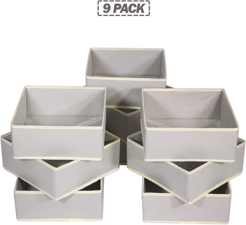 DIOMMELL Foldable Cloth Storage Box Organizer, Fabric Baskets Bins Containers Divider for Clothes, Set of 9 Grey