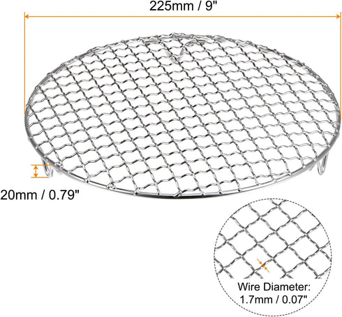 Round Cooking Rack 9-inch 201 Stainless Steel Cross Wire Barbecue Grill Net with 20mm Legs for Cooking Baking Steaming BBQ