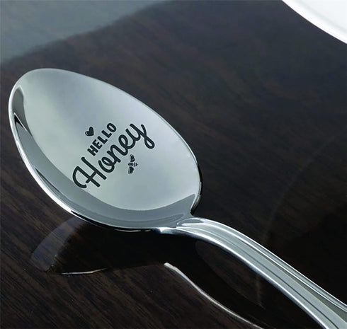 Gift for Wife | 7 Inch Hello Honey Engraved Spoon for Women, Valentine's, Engagement, Christmas Gift