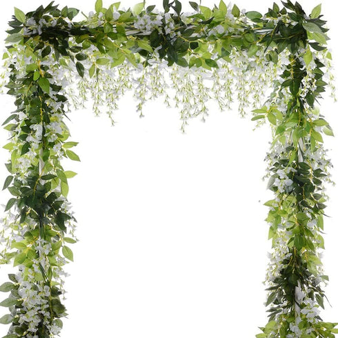 CLONG 5pack Wisteria Garland Flower Garland, Artificial Flowers, Total 33ft, White