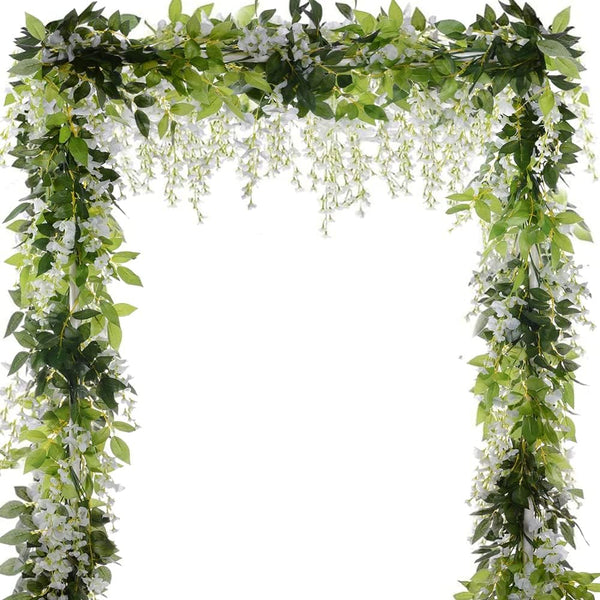 CLONG 5pack Wisteria Garland Flower Garland, Artificial Flowers, Total 33ft, White