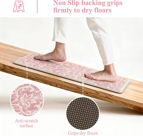Sets 2, Desk,Sink(17''x29''+17''x47'') LEEVAN Pink Kitchen Mat of Vintage Distressed Anti Fatigue Memory Foam Kitchen