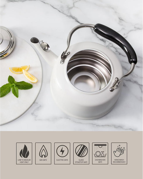 2 Martha Stewart Kingstree Large Qt Heavy Gauge Stainless Steel Tea Kettle - Linen White Exterior