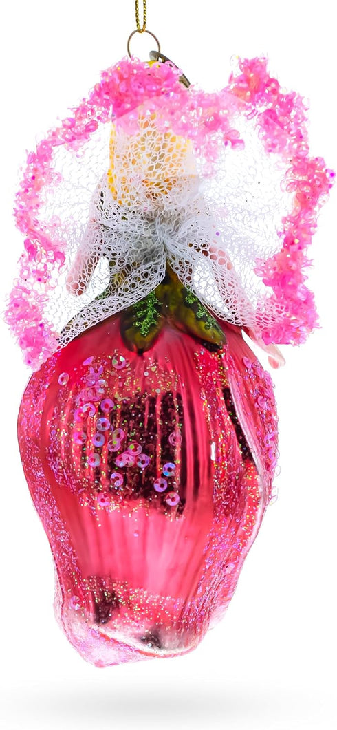 Enchanting Fairy Glass Christmas Ornament in a Rose Dress