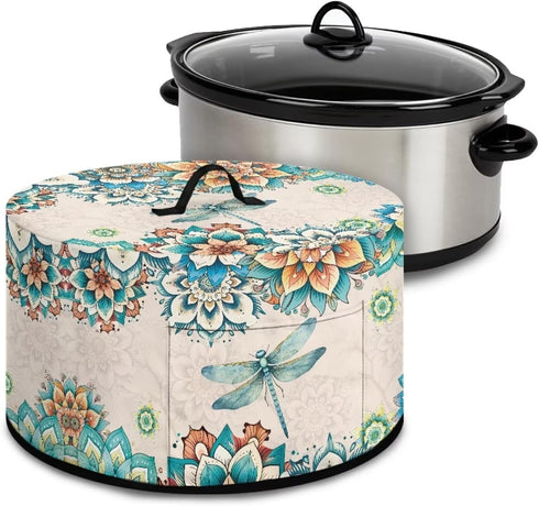 Mandala Dragonfly Slow Cooker Cover Compatible with 6-8 Quart Crock Pot, Washable Dustproof Appliance Cover