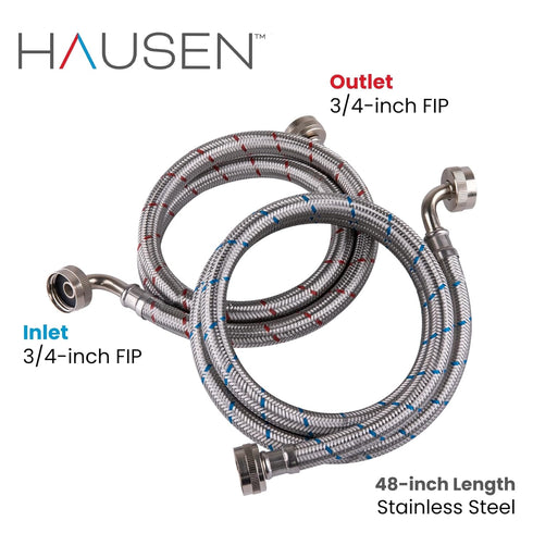 Hausen 48-Inch Stainless Steel Washing Machine Connector, 4 Feet Elbow Supply Line, 1-Pack