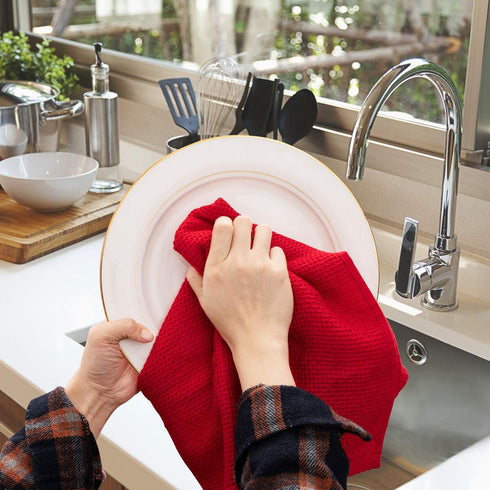 joybest Cotton Kitchen Towels, 4-Pack Ultra Soft Absorbent Dish Cloths, 18 in x 28 in, Red