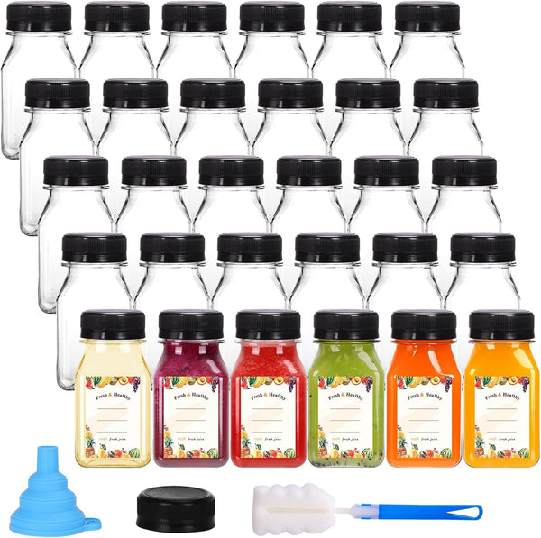 Moretoes 36pcs 4oz Juice Bottles, Small Plastic Bottles with Caps, Reusable Clear