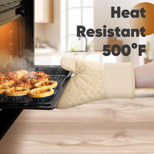 Oven Mitts and Pot Holders Set, 4 Pieces - Heat Resistant 500 ? Oven Mitt and Pot Holder, Non-Slip Silicone Surface,