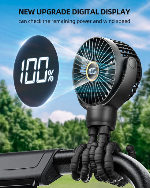 Mini Stroller Fan, Portable Baby Fan Battery Operated, LED Display with 3 Speeds, Small Clip on Fan Desk Fan USB Rechargeable, Personal Handheld Fan for Outdoor Travel, Children Gift by KIDEE