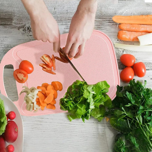 Wheat Straw Chopping Board for Kitchen, Juice Grooves, Easy Grip Handle, Dishwasher Safe, Pink