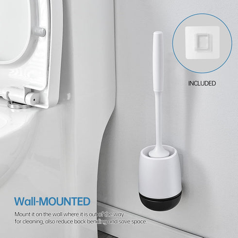 Toilet Brush and Holder Set for Deep Cleaning, Stiff Plastic Bristle, Ventilated Holder (Black Head)