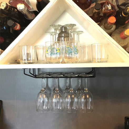 14-Inch Black Wine Glass Rack, Under Cabinet Stemware Holder, Set of 2 Hanging Stemware Racks