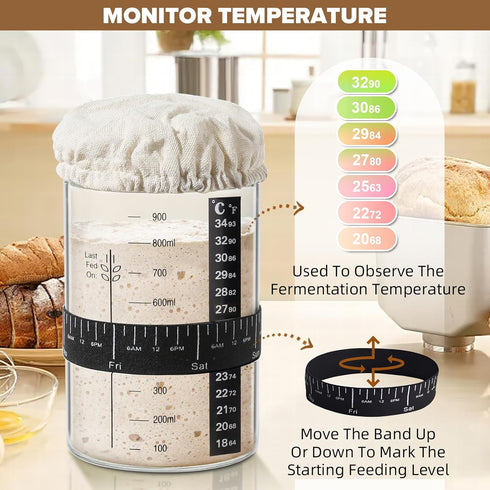 18 34 Oz Set RYTOXILO Sourdough Starter Kit, Pcs Sour Dough Bread Baking Supplies Kits for Beginners with Glass Starter
