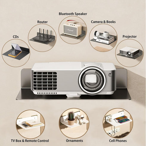 Projector Wall Mount Shelf Floating, Metal Projector Shelf for Wall, No Drilling Projector Stand for Cable Box