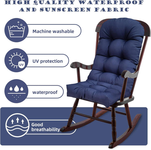 44"*20"*4" Outdoor Adirondack Chair Cushions Dark Green High Back Rocking Chair Cushion Indoor Soft Thickened Patio