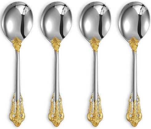 KEAWELL Gorgeous Round Soup Spoon Set of 4, 18/10 Stainless Steel, Luxury Bouillon Spoon