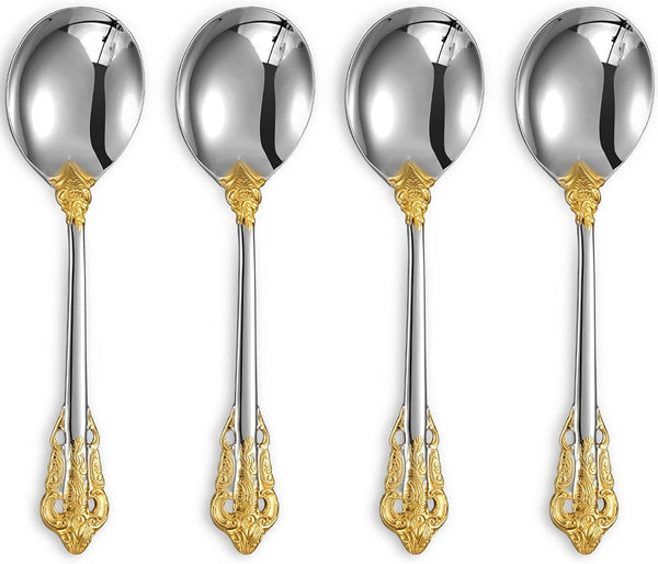 KEAWELL Gorgeous Round Soup Spoon Set of 4, 18/10 Stainless Steel, Luxury Bouillon Spoon
