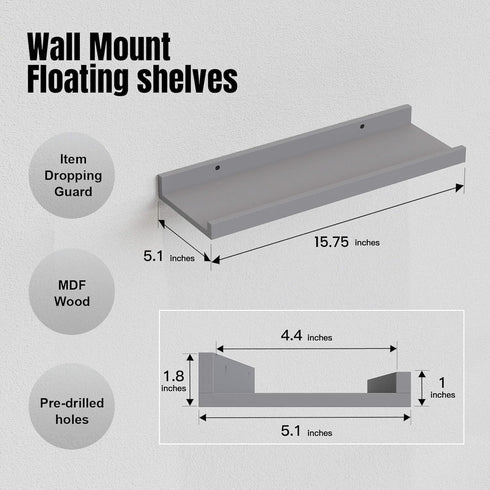 RICHER HOUSE Mounted Shelves for Wall Decor, Modern Picture Ledge Shelf with Lip for Wall Storage Nursery, Bedroom