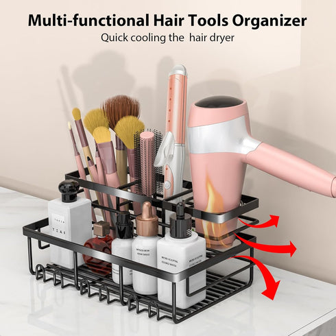 Hair Tool Organizer - Bathroom Countertop Caddy with 3 Installation Ways for Hair Dryer Accessories & Makeup