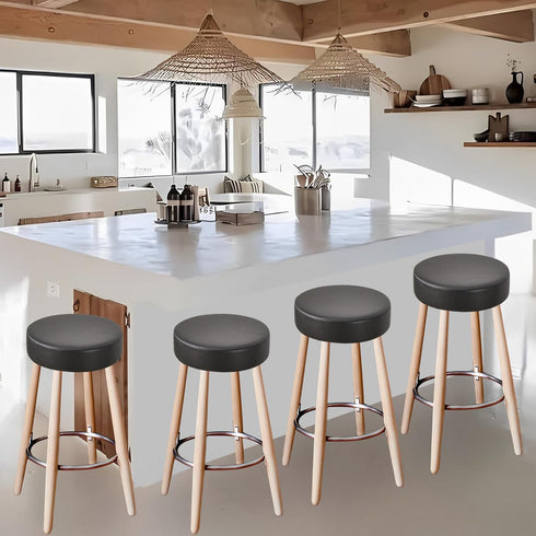 Set 2, 12-15 Inch FUANGUI Bar Stool Covers Round of Waterproof PU Seat Covers With Elastic Bands, Chair Covers Washable