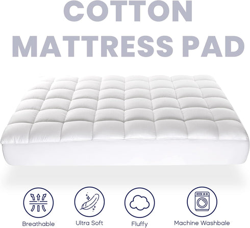 SLEEP ZONE Cotton Mattress Pad, Extra Long Twin College Dorm Bedding, Soft Fluffy Mattress Topper, Machine Washable