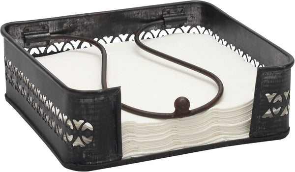 Stonebriar Industrial Black Graphite Metal Napkin Holder, Decorative Tray for Dining Table