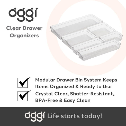 Oggi Clear Drawer Organizer - 3" X 12.5" - Ideal for Organizing Kitchen Drawers, Office, Desk, and Cosmetics