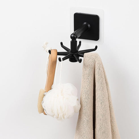 4 Pieces 360 Rotating Folding Hook, Multi-Purpose Self-Adhesive Utensil Holder with 6 Hooks for Kitchen Bathroom