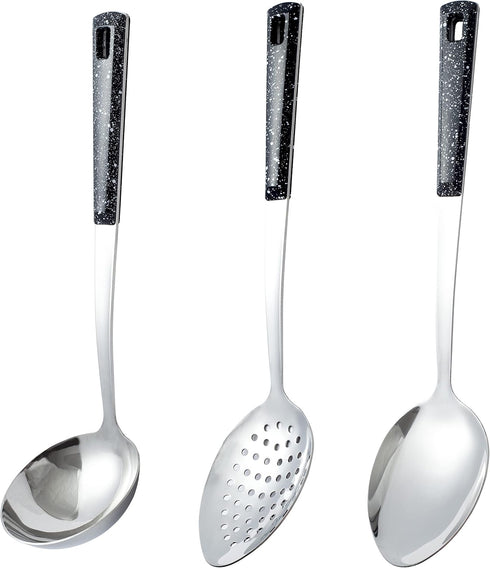 3-Piece Stainless Steel Serving Spoons Set - Slotted Spoon, Serving Spoon, Perforated Spoon, Kitchen Utensils
