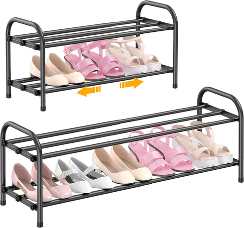 Hleelomi 2-Tier Expandable Shoe Rack for EntrywayAdjustable Metal Shoe Organizer for Closet,Living Room,Dorm,Black