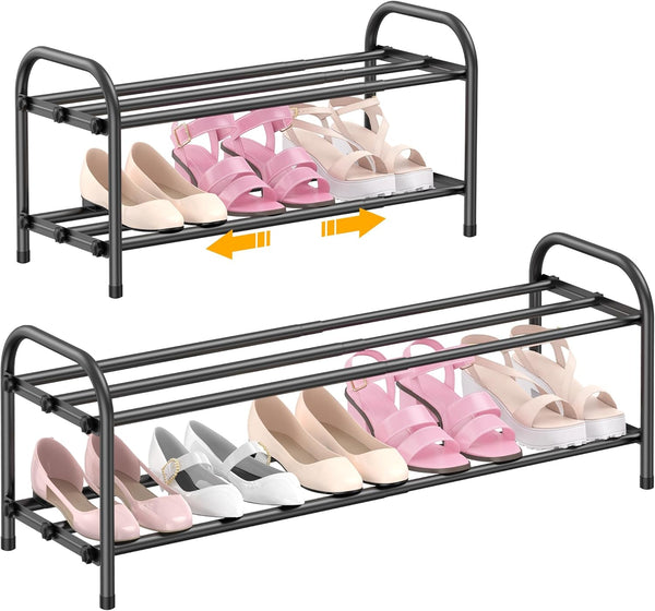 Hleelomi 2-Tier Expandable Shoe Rack for EntrywayAdjustable Metal Shoe Organizer for Closet,Living Room,Dorm,Black