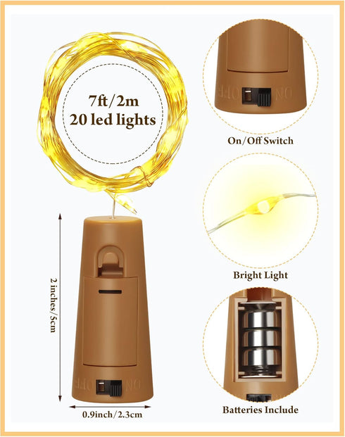 60 Pack 7 20 Hortsun Wine Bottle LED Lights with Cork Fairy Mini String Lights Battery Operated Mini Waterproof ft