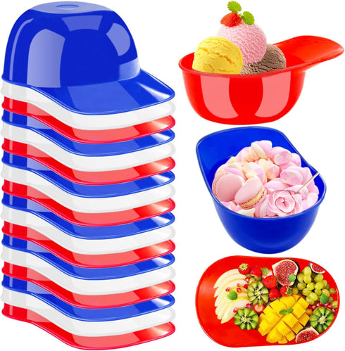 24 Pack Plastic Baseball Helmet Bowls, Mini Ice Cream Dessert Cups, Party Snack Bowls for Birthday Supplies (Red Blue