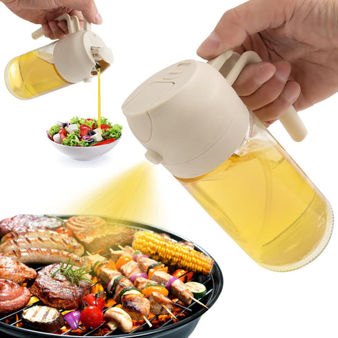 2 in 1 Glass Oil Sprayer & Dispenser, 470ml Olive Oil Sprayer, Cooking Oil Spray Bottle for Kitchen, Baking, BBQ