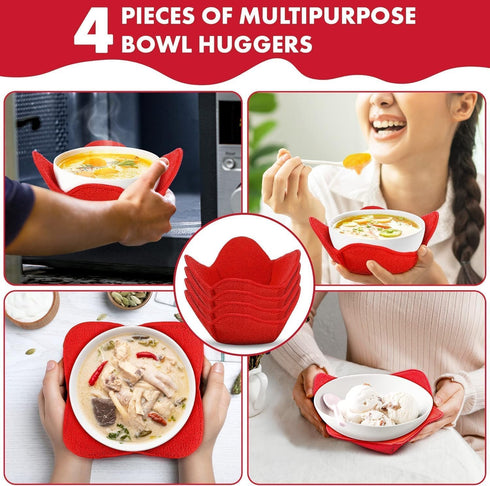 Microwave Bowl Huggers Warmers Set of 4, Heat Resistant Food Warmer for Hot and Cold Bowls, Microwave Safe