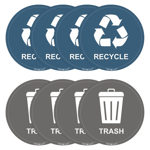 Wisdompro Recycle Sticker for Trash Can, 8 Pack of 3 Inch Round Self Adhesive Stickers for Indoor & Outdoor Use