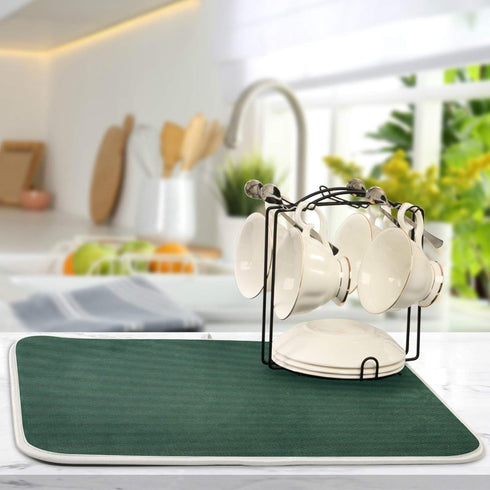 Qilmy Countertop, 16 18 Inch Hunter Green Dish Drying Mats Tableware Absorption Water Mat Home Decor Drying Pad