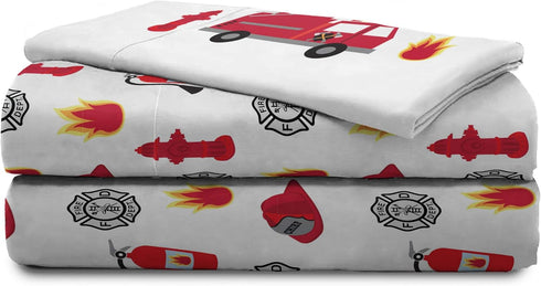 4 Set Set Jay Franco Trend Collector Go Fire Truck Go Piece Toddler Bed - Includes Comforter & Sheet - Super Soft Fade