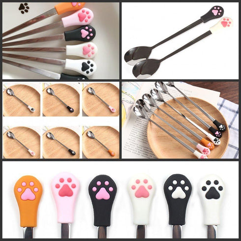 Cat Paw Design Silicone Head Stainless Steel Spoon, Coffee/Tea/Dessert/Mixing Flatware