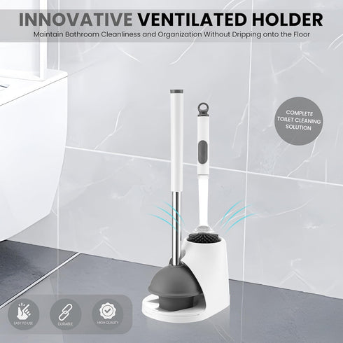 ToiletBuddies Set 2 1 Set Toilet Brush & Plunger - Toilet Bowl Brush and Holder, Refillable Liquid Dispenser Brush