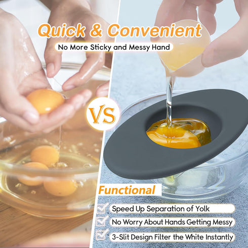 2PCS 3-Slit Set 2 Silicone Egg Separators, Food-Silicone Egg White Separator, Egg White Separator from Yolk for Baking